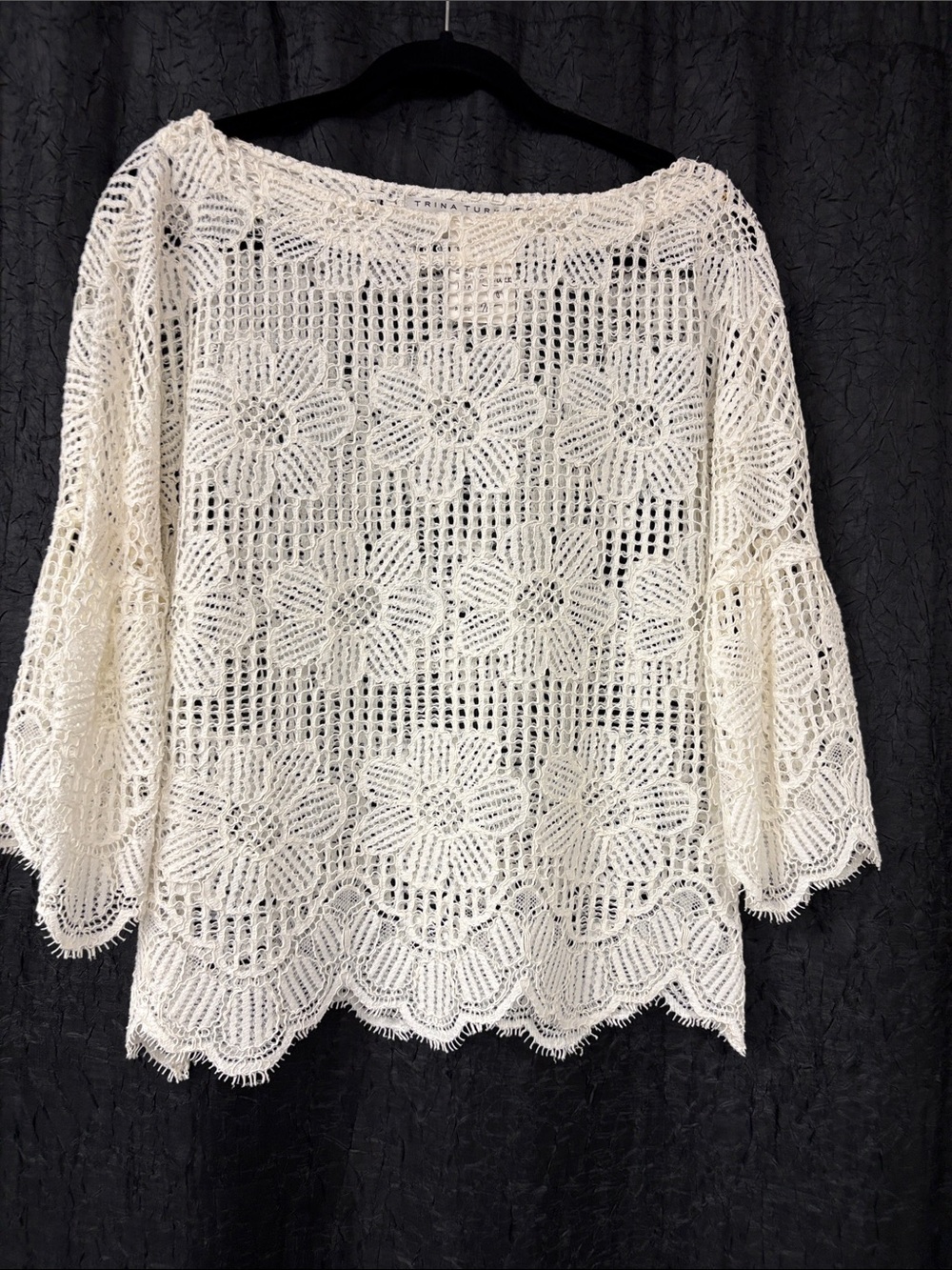 Trina Turk White Crochet Lace Bell Sleeve Tunic